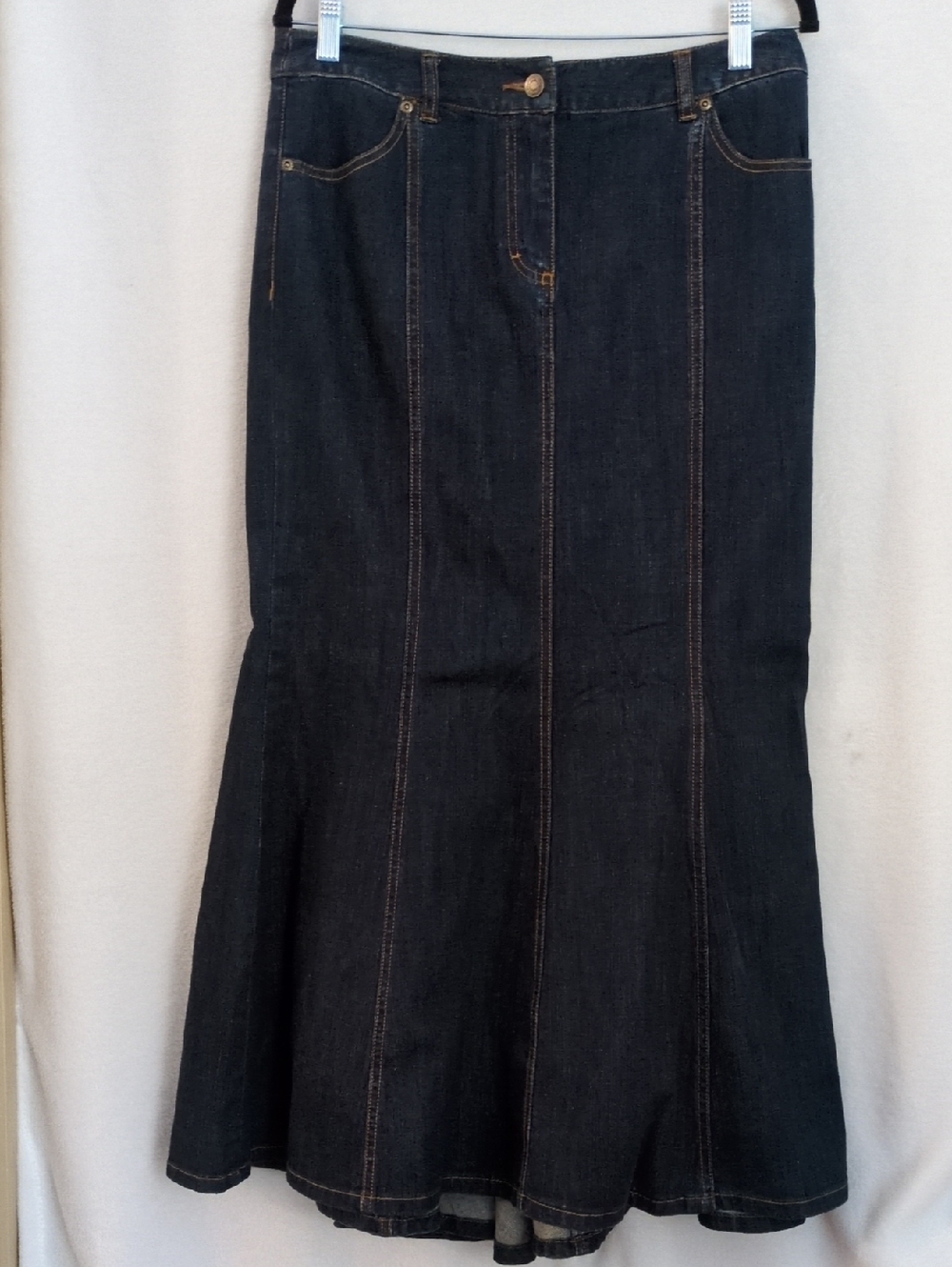 Jeanology Vintage Dark Indigo Denim Flare Maxi Skirt